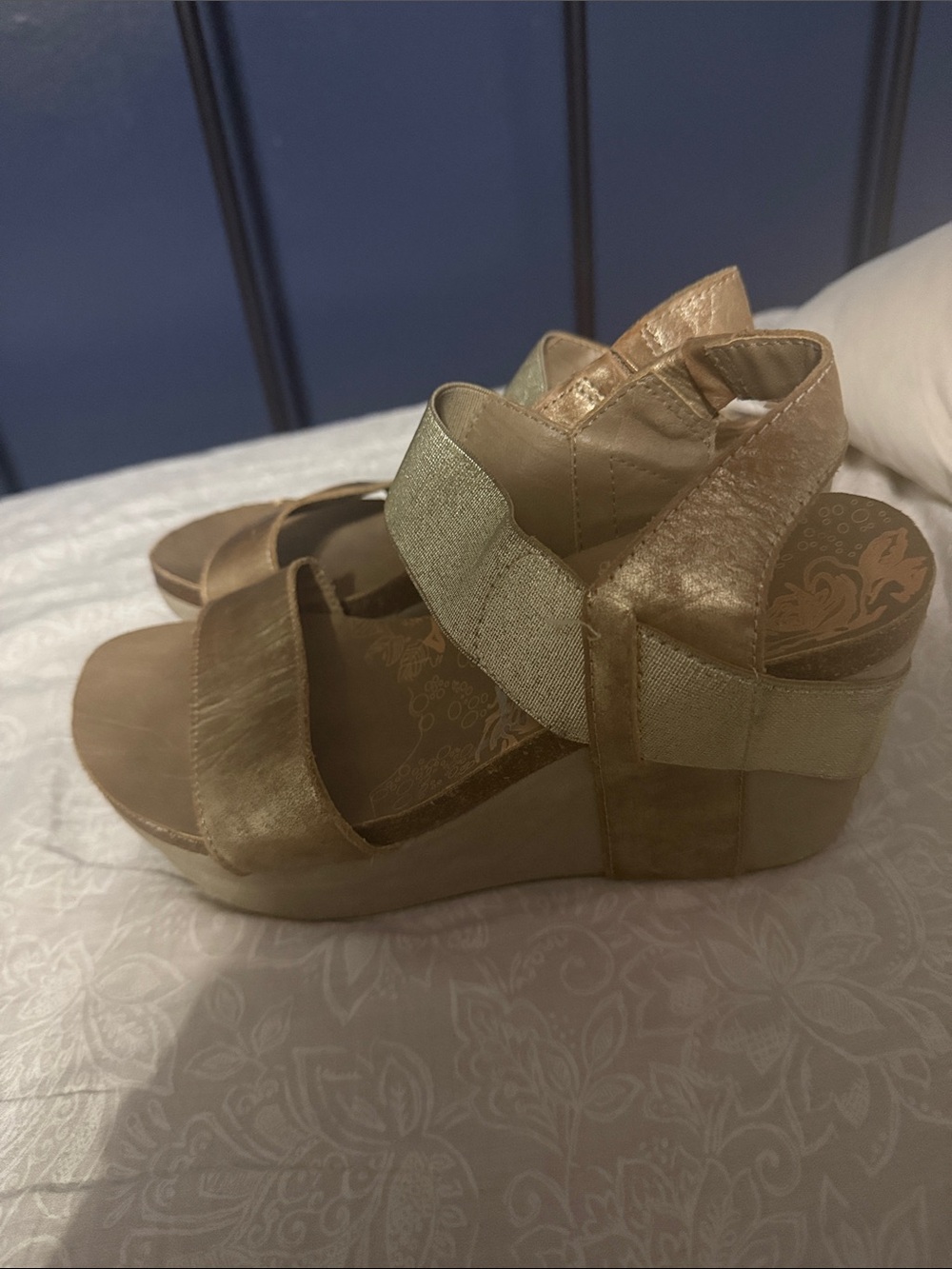 OTBT Metallic Gold Strappy Wedge Sandals